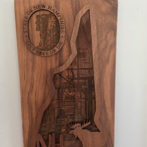 New Hampshire - Ski and Moose Plaque - Layered Laser Cut Solid Walnut