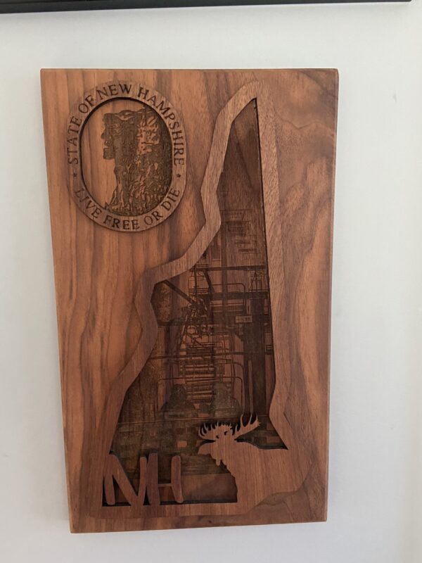 New Hampshire - Ski and Moose Plaque - Layered Laser Cut Solid Walnut